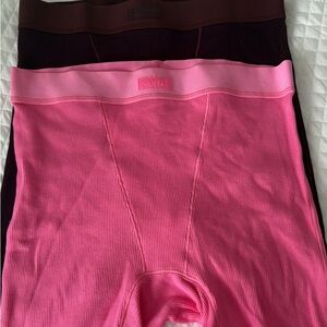 SKIMS Pink & Burgundy Ribbed High-Waist Briefs - 2 Pack